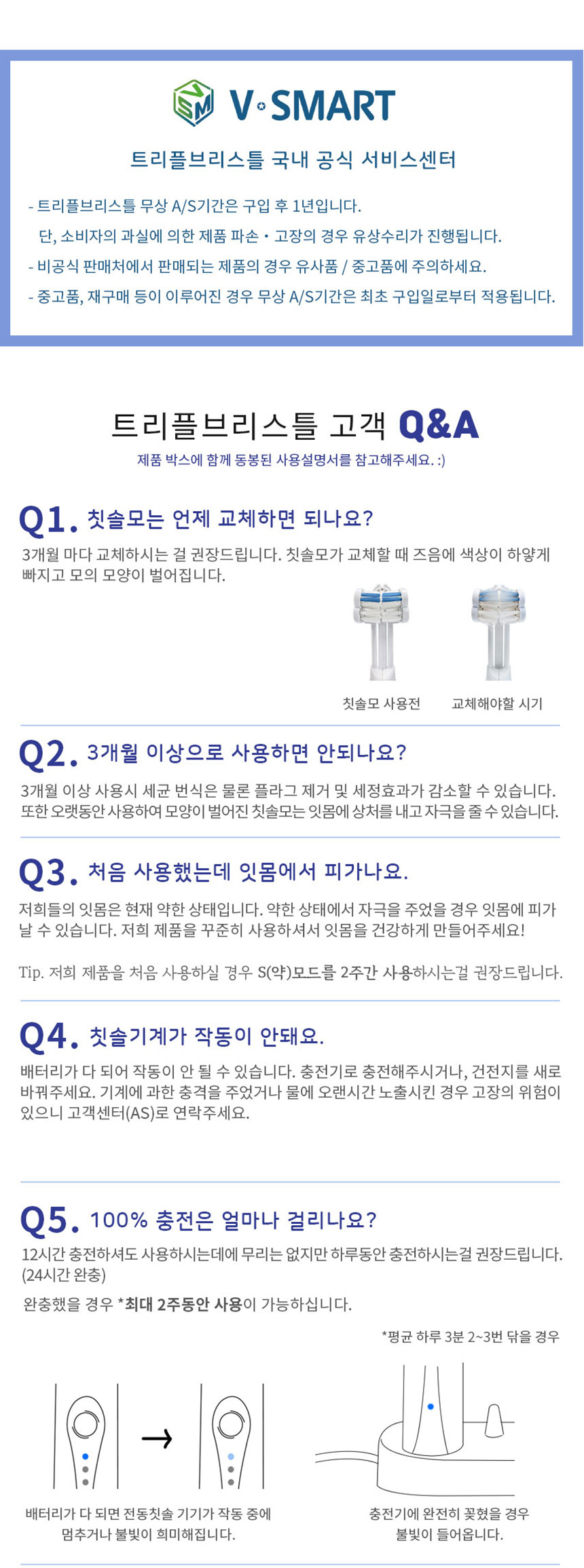 트리플 브리스틀 치과의사가 만든 3중모 자동칫솔 3단계 음파 전동칫솔 세트 상세이미지